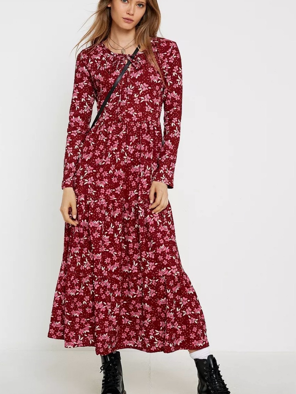 Free People Tiers of Joy Floral Long-Sleeve Midi Dress